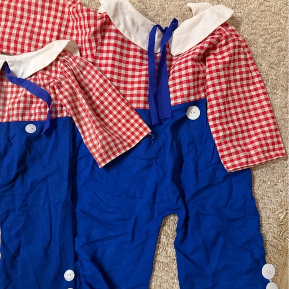 Vintage 1971 Raggedy Andy Knickerbocker Red and Blue Gingham Checkered Outfits - Picture 3 of 3